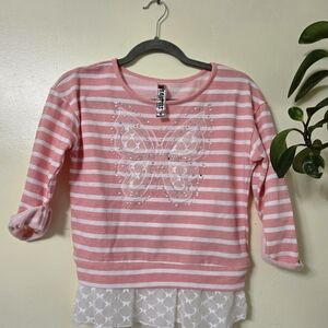Beautees Pink and White Striped Butterfly Top